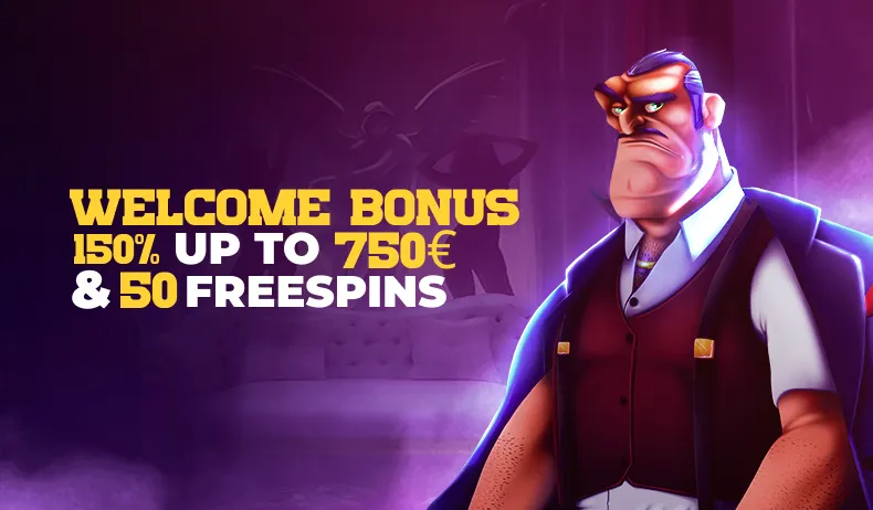 Donbet welcome bonus banner: 150% up to 750 EUR and 50 free spins