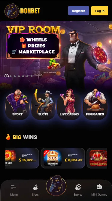 Donbet mobile lobby on a phone screen