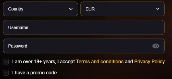 Donbet signup step 2 with country, currency, username, password and promo code checkbox